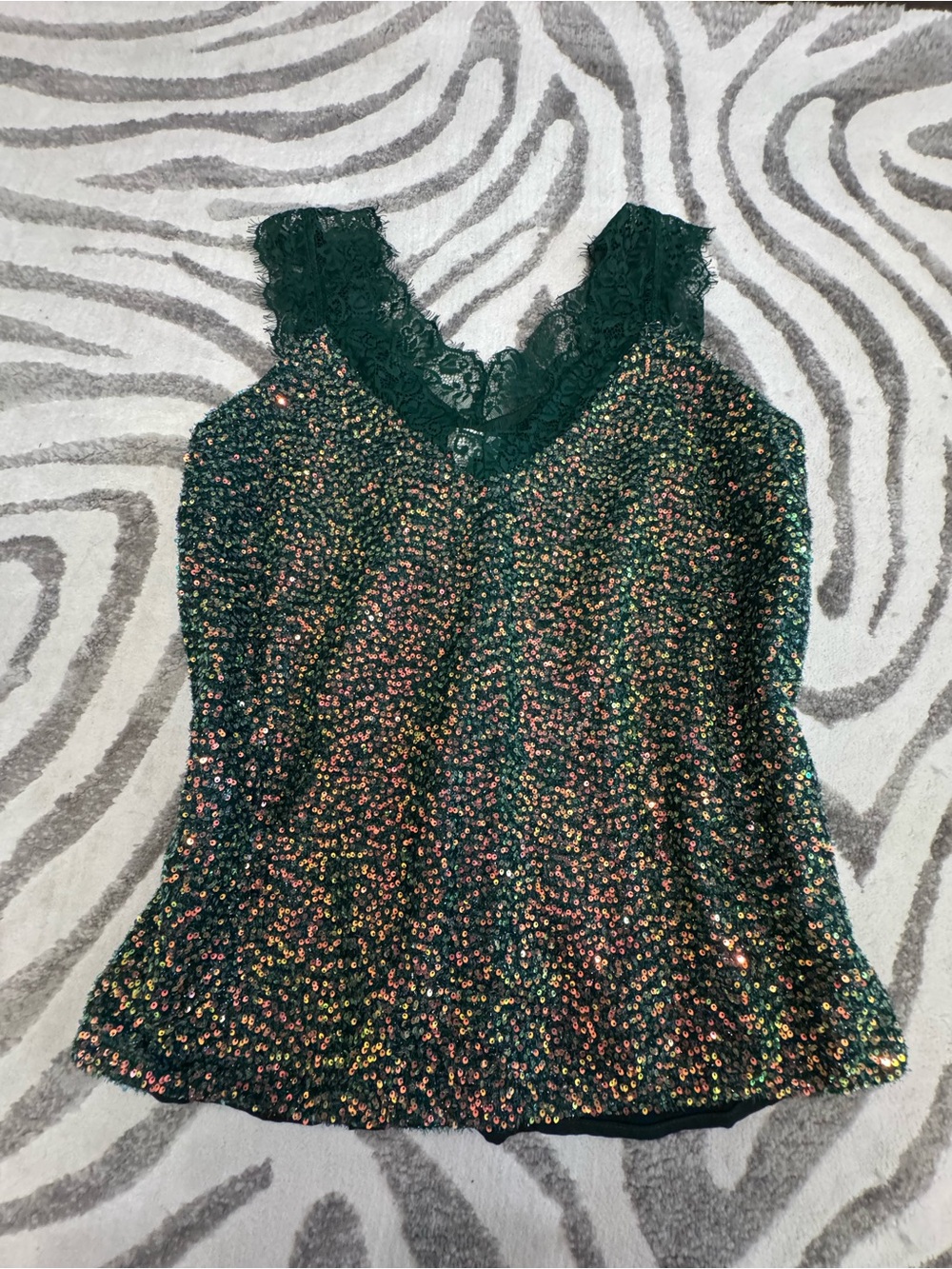 green sparkly lace tank